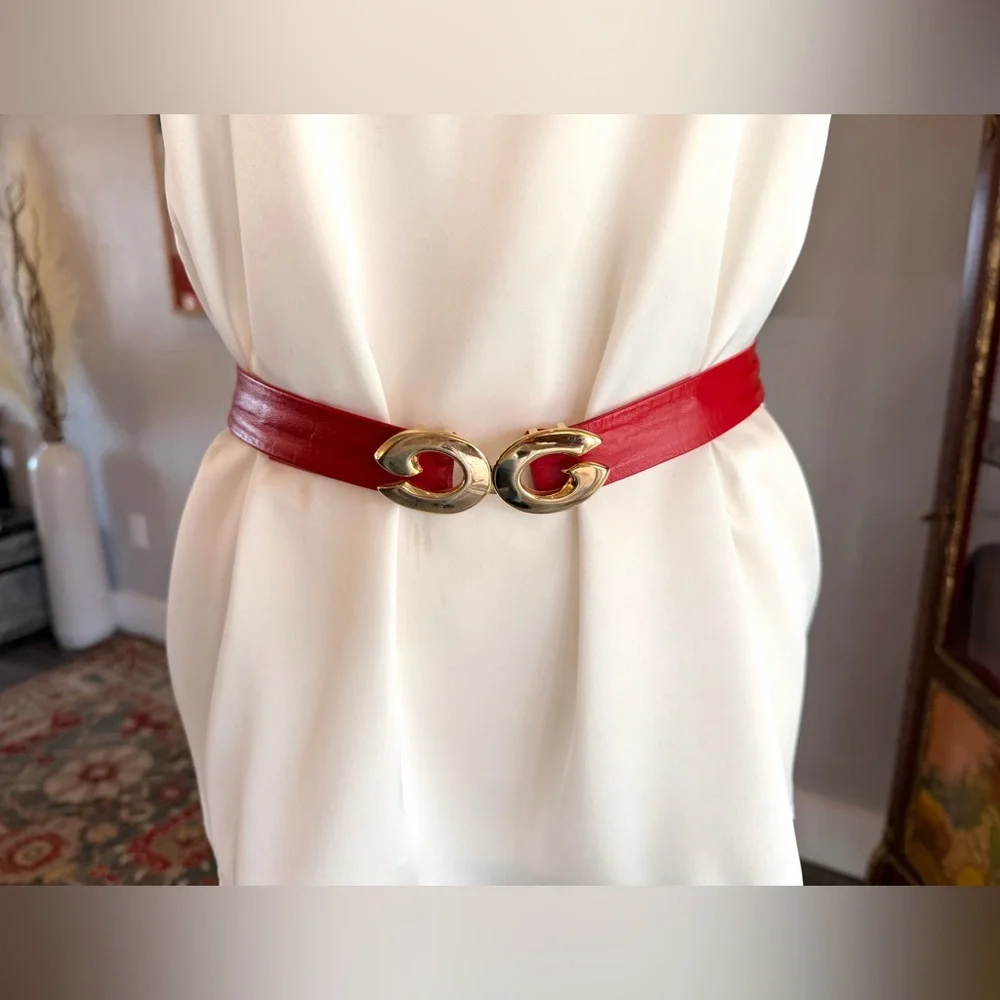 Vintage Robbie Nelson Red Leather Belt with Gold Clasp